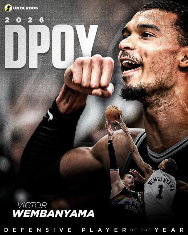 雷速官网-NBA历史首人,文班亚马全票当选DPOY